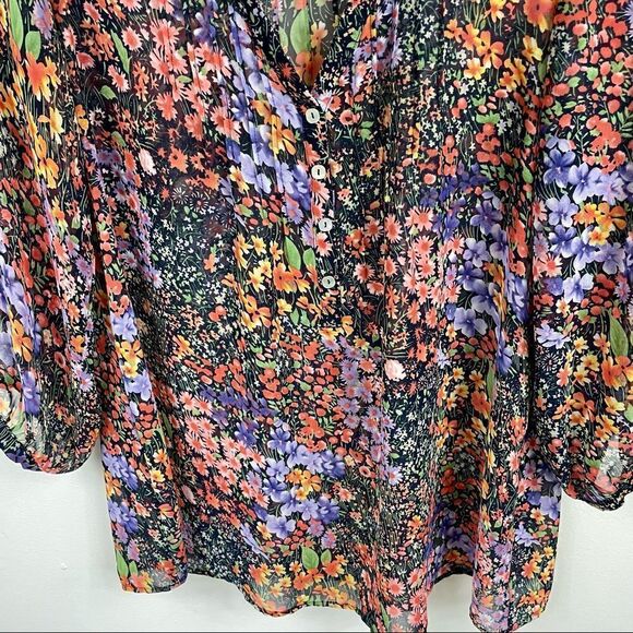 Bellatrix | floral  long sleeve Blouse Small , sheer, tie neck, multicolored - Picture 6 of 11